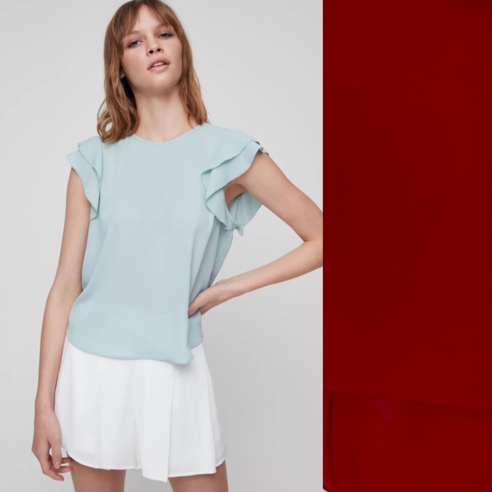 Aritzia Sunday Best Sz L O’Hara Red Ruffle Blouse